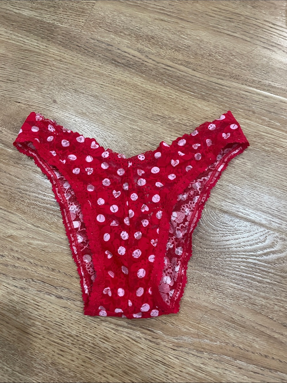 Victoria's Secret Red Lace Bikini Panty with Pink Polka Dots